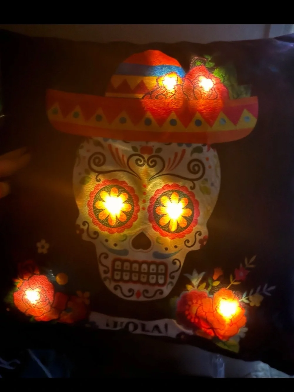 Día de los Muertos Light Up Throw Pillows Set of 2 Sugar Skull Fiesta